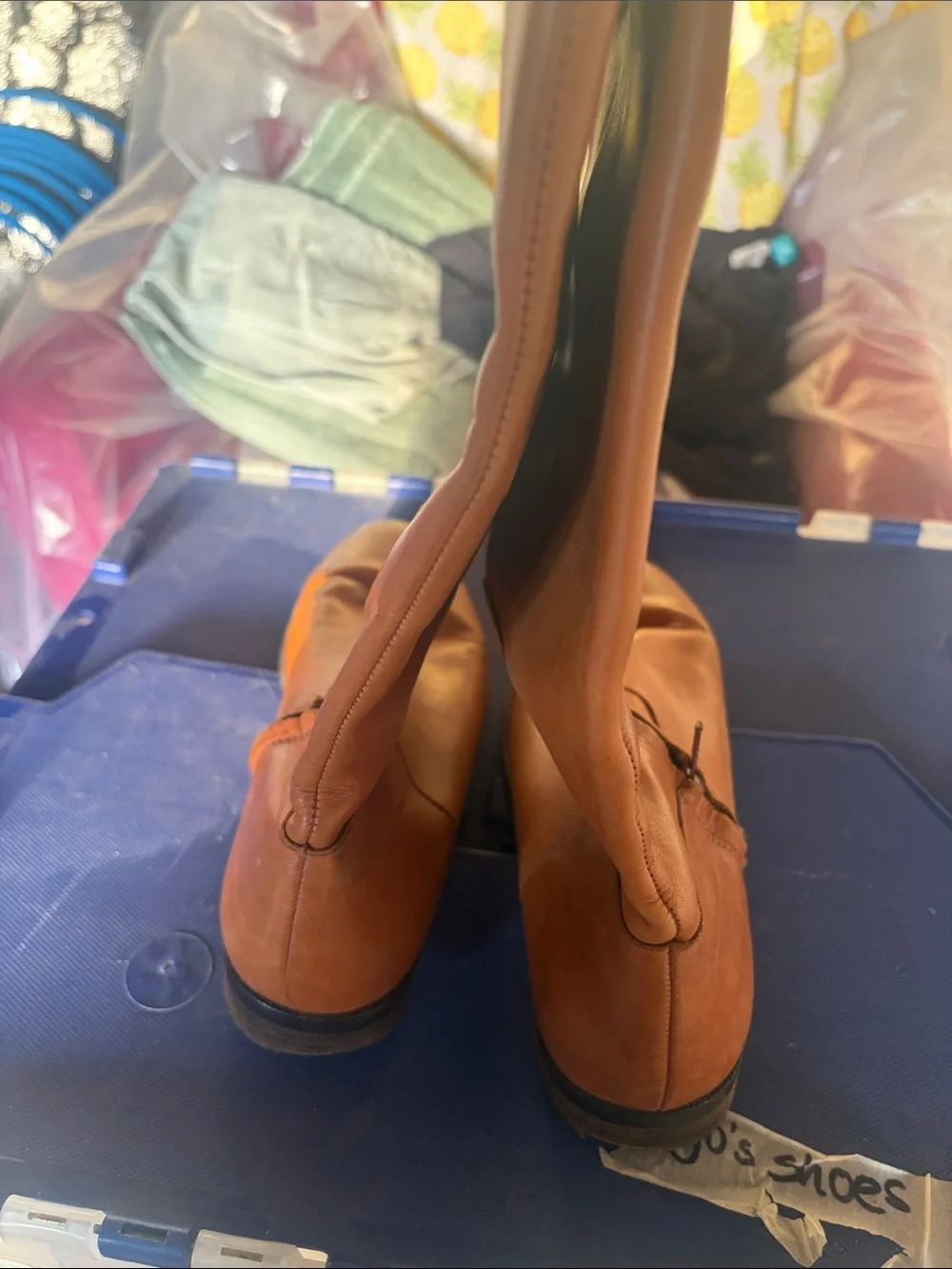 Ralph Lauren Cognac Leather Over-the-Knee Riding Boots with Gold RL Plaque